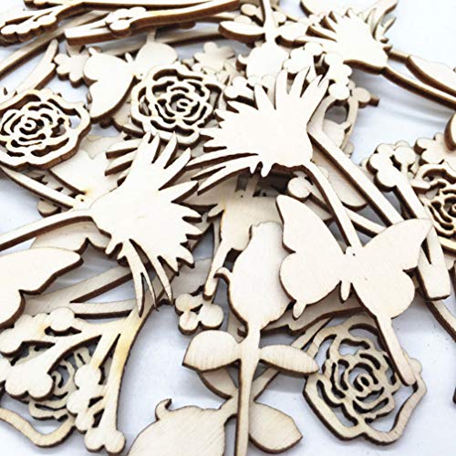 Happyyami 30pcs Wooden Flowers for Crafts Unfinished Wood Cutouts Wood Shapes Slices for DIY Wedding Birthday Party Favors Centerpieces (Assorted Happyyami