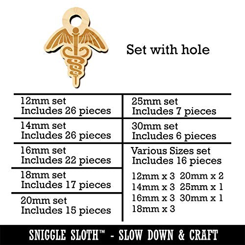 Caduceus Health Medical Symbol Mini Wood Shape Charms Jewelry DIY Craft - 14mm (26pcs) - with Hole Sniggle Sloth