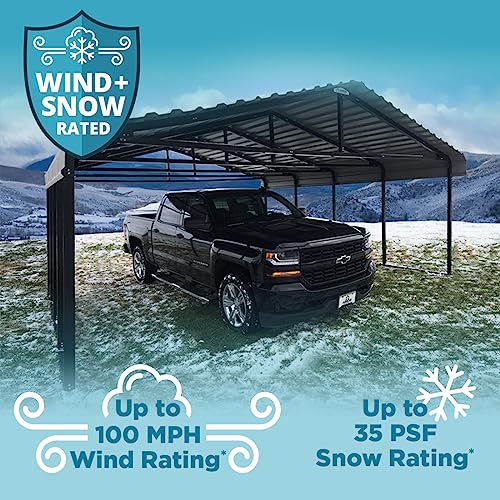 Arrow Carports Galvanized Steel Carport, Double Car Metal Carport Kit, 20' x 20' x 9', Charcoal Arrow
