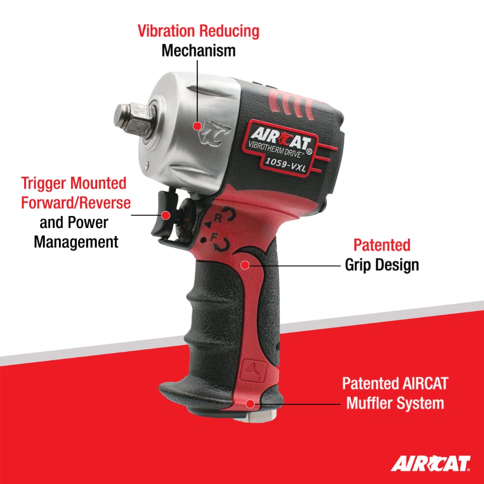 AIRCAT Pneumatic Tools 1059-VXL: 3/8-Inch Vibrotherm Drive Composite Compact Impact Wrench 750 ft-lbs AIRCAT