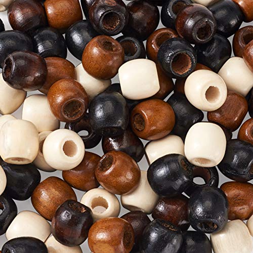 Craftdady 200Pcs Large Hole Barrel Wood European Loose Beads 4 Colors Natural Wooden Dreadlock Hair Braid Beads 16x16-17mm for Macrame Rosary Craftdady