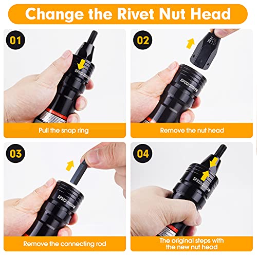 RZX Rivet nut tool,hand rivet nut gun, blind nut riveter ,nut setting4 MANDREL Pneumatic Rivet Nut Setting Gun with Quick-Change M6 M8 1/4 5/16 RZX