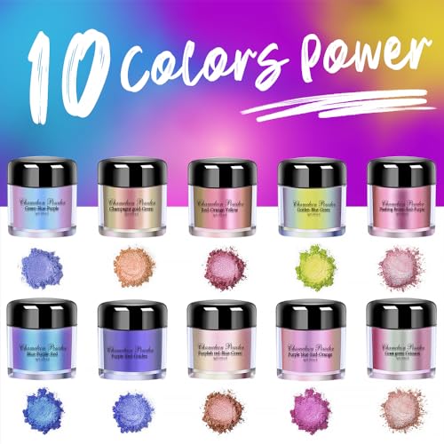 OSBANG 10 Colors Chameleon Mica Powder Color Shift Pigment Powder for Epoxy Resin Painting Soap Making Bath Bombs Candle Making Slime(0.1oz/jar) OSBANG