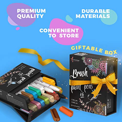 ARTISTRO 12 Acrylic White Paint Markers Medium Tip and 16 Acrylic Paint Pens Brush Tip, Bundle for Artists, Amateur Hobbyists and Painting Lovers… ARTISTRO