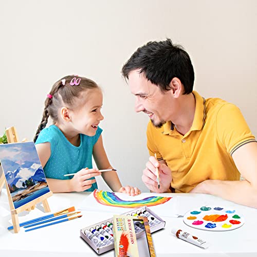 ESRICH Acrylic Paint Canvas Set,52 Piece Professional Painting Supplies Kit with 2 Wood Easel,2 * 12Colors,2 * 10 Brushes,Circular Canvas Etc,Premium ESRICH