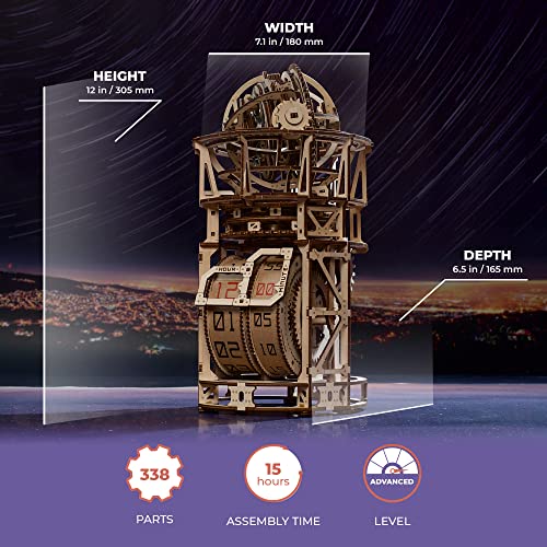 UGEARS Tourbillon Table Clock Kit - Sky Watcher 3D Wooden Puzzles Mechanical Clock Kit Idea DeskWood Clock Kits to Build - 3D Puzzles Model Kits for UGEARS