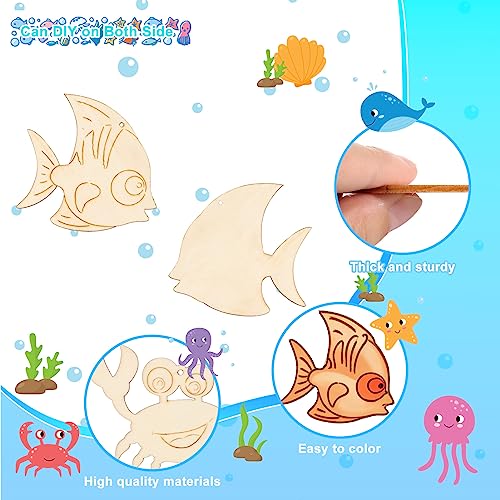 36Pcs Ocean Themed Party Hanging Ornaments Sea Tropical Wooden Slices Fish Animal Hanging Decor Fish Sea Turtle Crab Dolphin Octopus for Sea Party HooAMI
