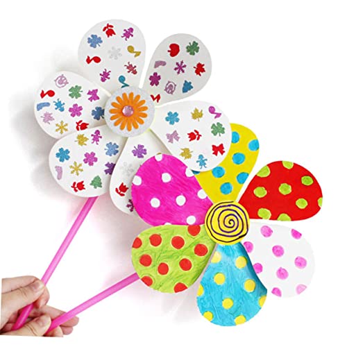 FUNOMOCYA 8pcs Hand-Painted Windmill White Craft Pinwheels Kids Hand Windmill Pinwheel Toy Unfinished Pinwheels DIY Paper Windmills Pinwheels Crafts FUNOMOCYA