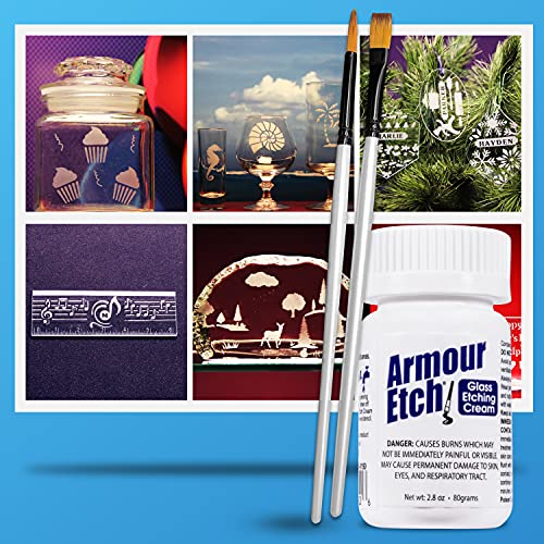 Armour Etch Glass Etching Cream - Starter 2.8oz Size - Bundled with Moshify Application Brushes Moshify