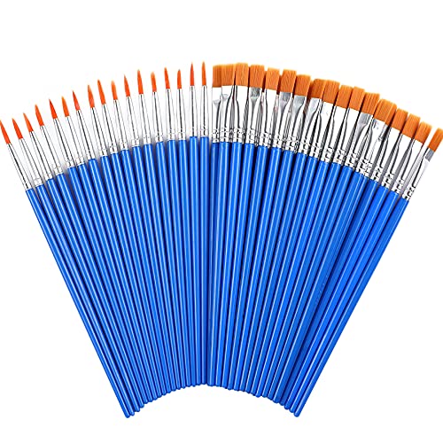 60 Pcs Paint Brushes,Round Flat Small Brush Bulk for Detail Painting DECYOOL