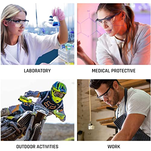 HPYNPES Safety GlassesClear Anti-Fog Goggles Over-Spec Glasses Protective Eye Wear Industrial Approved Wide-Vision(4 PACK) HPYNPES