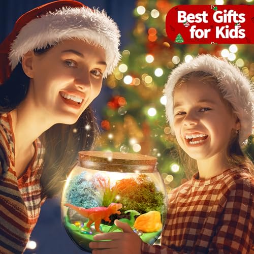 Dinosaur Terrarium Kit, Light Up Terrarium Kit Kids Crafts Toys,DIY Dino Arts and Crafts for Kids Ages 4 5 6 7 8-12 Years Old, Dinosaur Present for Weceit