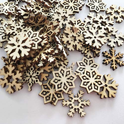 ABOOFAN 100pcs Pieces Unfinished Wood Snowflake Ornaments Holiday Slices Cutouts Christmas Tree Snowflake Ornaments Wooden Christmas Ornaments Wood ABOOFAN