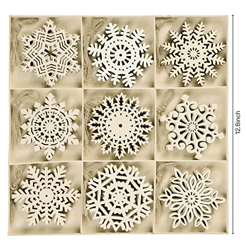 Sggvecsy Unfinished Wooden Snowflakes Ornaments, 36Pcs Christmas Tree Hanging Decoration Wood Cutouts DIY Craft Snowflake Shaped Embellishments Xmas Sggvecsy