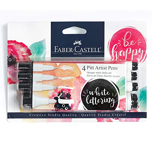 Faber-Castell White Pitt Artist Pen Set - 4 Opaque White India Ink Artist Markers - Lettering and Illustration Marker Set Faber-Castell