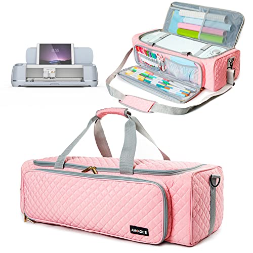 AMOIGEE Carrying Case for Cricut Explore Air 2, Cricut Maker 3, Cricut Explore 3, Pink Storage Organizer for Cricut accessories, Quilted Cricut Bag AMOIGEE