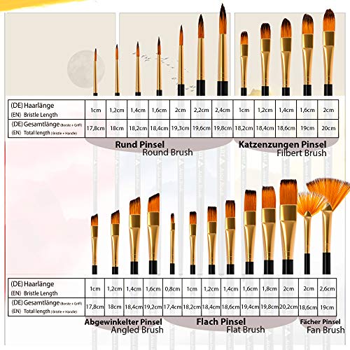 TRITART Paint Brush Set of 25 - Suitable as Acrylic, Watercolor & Oil Brushes - Paintbrushes with 2 Mixing Pallets - Artists Painting Supplies Tritart