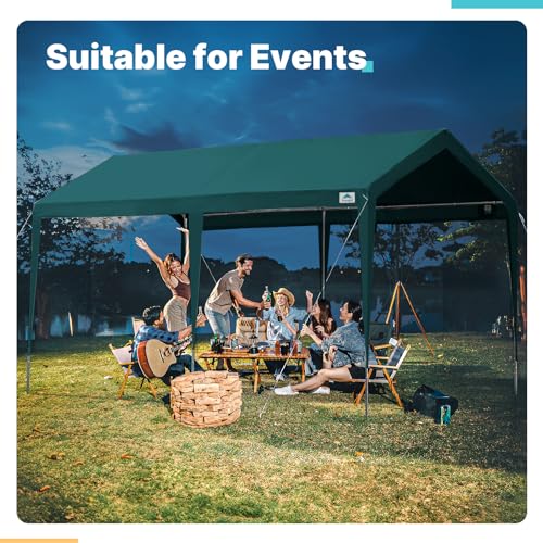 ADVANCE OUTDOOR Adjustable 10x20 ft Heavy Duty Carports Car Canopy Garage Boat Shelter Party Tent, Adjustable Height from 9.5 ft to 11 ft, Green ADVANCE OUTDOOR