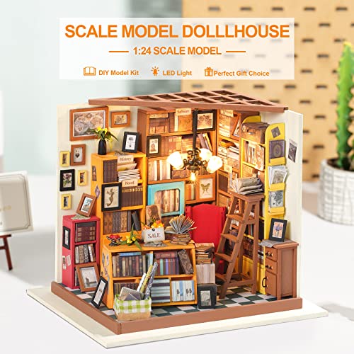 RoWood DIY Miniature Dollhouse Kit, 1:24 Scale Tiny House Building Kits - Sam's Study Rowood