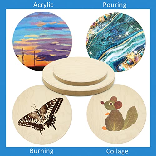Falling in Art Unfinished Round Birch Wood Panels Kit for Painting, Wooden Canvas 4 Pack of 6 and 8" Studio 3/4" Deep, Cradle Boards for Pouring, Falling in Art