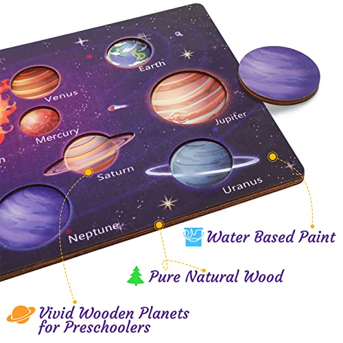 Zeoddler Upgrated Solar System Puzzle for Kids 3-6, Wooden Space Toys for Kids, Planets for Kids Preschool Learning Activities, Gift for Boys, Girls Zeoddler
