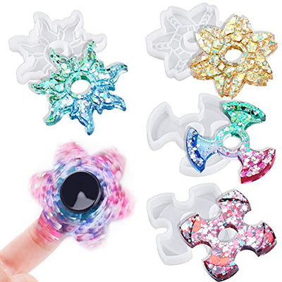 4PCS Fidget Spinner Epoxy Resin Silicone Plaster Mold Kit, Anti-Stress Fidget Toy with 10PCS Bearings, 20 PCS Bearing Caps Mounting Cover for Kids