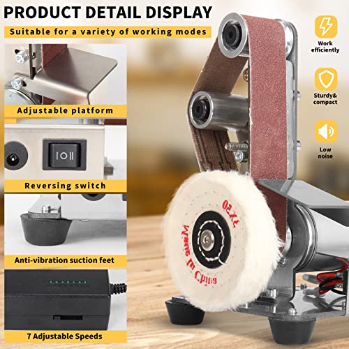 NuoDunco Mini Belt Sander - Electric Bench Grinder Sanding Machine, 7 Adjustable Table Top Grinder Polisher for DIY Woodworking, Metal Grinding, NuoDunco