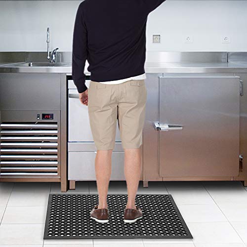 ZTDM Rubber Mat, 36‘’Lx24‘’W Heavy Duty Non-Slip Drainage Rubber Cushion Mat, Anti-Fatigue Industrial Drainage Bar Resturant Kitchen Hard Floor Mat, ZTDM