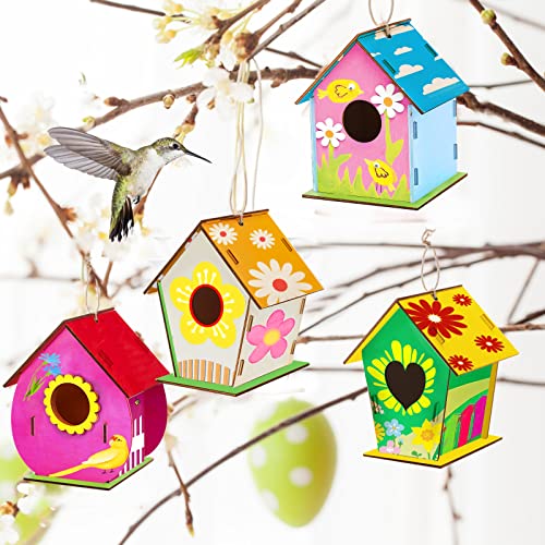 Coloch 6 Pack DIY Birdhouse Kits, Wooden Crafts Arts for Children to Build and Paint (Includes Paints, and Brushes), Painting Puzzle DIY Wooden Coloch