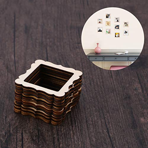 Amosfun 10pcs Lace Square Photo Frame Shape Wooden Pieces Cutouts Craft Embellishments Wood Ornament Manual Accessories for DIY Art Amosfun