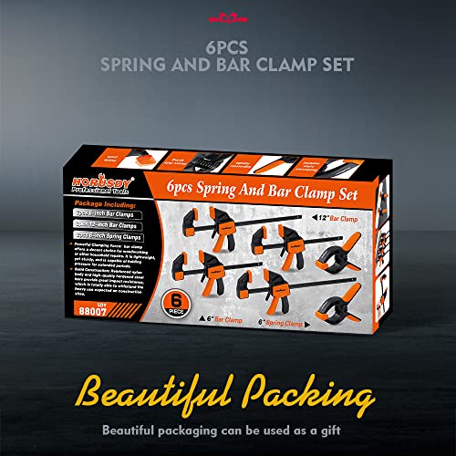 HORUSDY 6-Pack Wood Clamps for Woodworking, 12" and 6" Bar Clamps, Wood Working Clamps Sets, Quick Clamps F Clamp with 150 LBS Load Limit (6-Pack HORUSDY