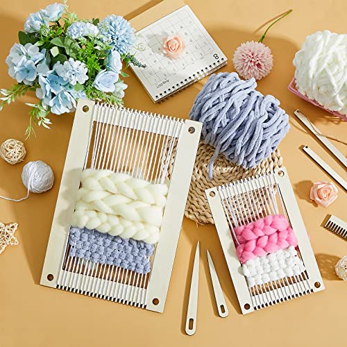 Juexica 7 Pcs Weaving Loom Kit Small Weaving Loom Weaving Loom for Kids Beginners Wooden DIY Weaving Loom with Wooden Weaving Stick Weaving Comb and Juexica