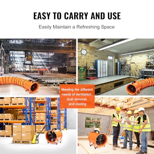 VEVOR Portable Utility Blower Fan, 8 Inch 195W 1070 CFM Heavy Duty Cylinder Axial Exhaust Fan with 33ft Duct Hose, Industrial Ventilator for VEVOR