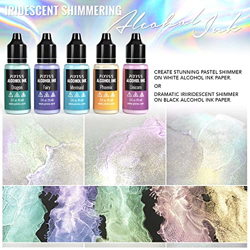 Pixiss Iridescent Color Changing Alcohol Ink Set - 5 Shades of Alcohol Ink for Epoxy Resin Supplies, Yupo Paper, Tumblers, Coasters - Resin Colorant Pixiss