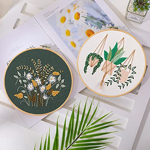 Santune 3 Sets Embroidery Starter Kit with Pattern and Instructions, Cross Stitch Set, Stamped Embroidery Kits with 3 Embroidery Clothes with Santune