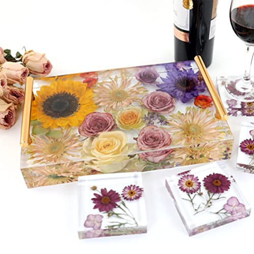 JEYUQAXY Large Silicone Tray Molds for Resin, 13.5"X9.5" Deep Rectangle Epoxy Tray Molds with 4pcs Gold & Silver Handles, Resin Table Mold for River JEYUQAXY