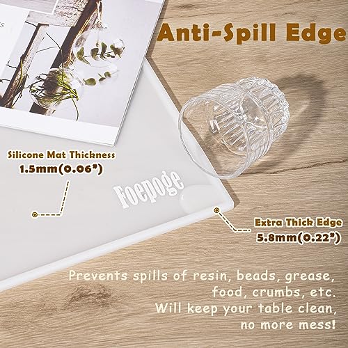 31.5 x 23.6 x 0.06 Inches Extra Thick Silicone Mat with Lip 0.22" Raised Edge for Resin, Large Silicon Mat for Kitchen Counter Heat Resistant, Foepoge