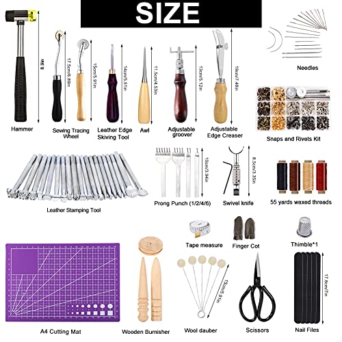 183Pcs Leather kit, Leather Working Tools Kit with Saddle Making Tools Set, Leather Rivets Kit, Prong Punch, Leather Hammer for Leather Working, Mayboos