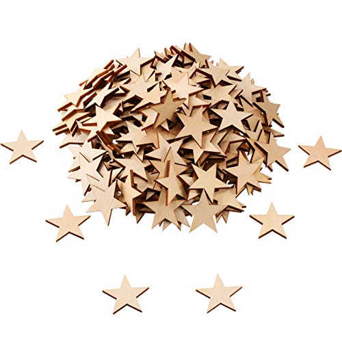 300 Pieces Wooden Stars Shape Unfinished Wood Stars Pieces Blank Wood Pieces Wooden Cutouts Ornaments for Craft Project and Christmas Party Wedding Gejoy