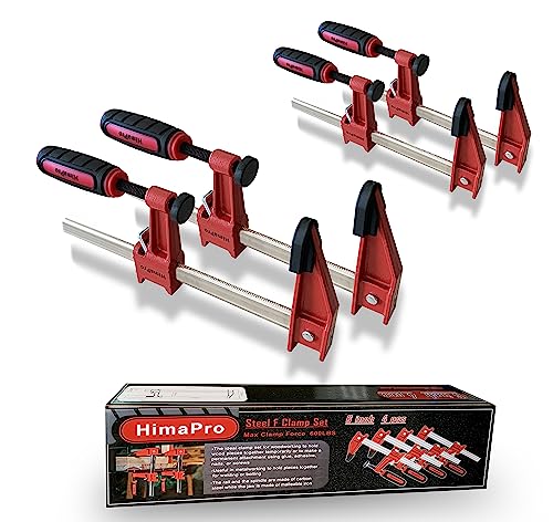 HimaPro 6 Inch Bar Clamp Set, 4 Pack 600 lbs Load Limit Medium Duty Quick Release Steel F Clamp, Ideal for Woodworking, Metalworking, and DIY HimaPro
