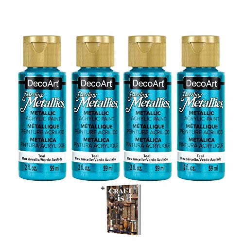 DecoArt Dazzling Metallics Americana Acrylic Paint - 4 Pack Teal Craft Metallic Acrylic Paint - Multi Surface Iridescent Acrylic Paint Set for Arts DecoArt