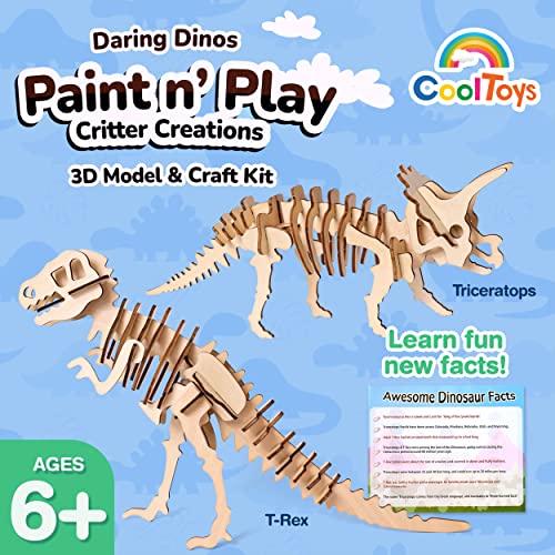 CoolToys Daring Dinos Paint n' Play 3D Model and Craft Kit - STEM Educational Wooden Dinosaurs Building and Painting Set for Kids Ages 6+, Fun and CoolToys