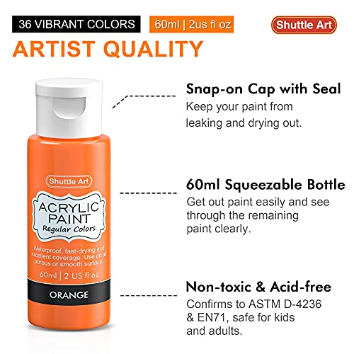 Shuttle Art Acrylic Paint Set, 36 Colors Acrylic Paint with Brushes & Palette, 2oz Bottles, Rich Pigments Non-toxic Paint for Artists Kids & Adults, Shuttle Art