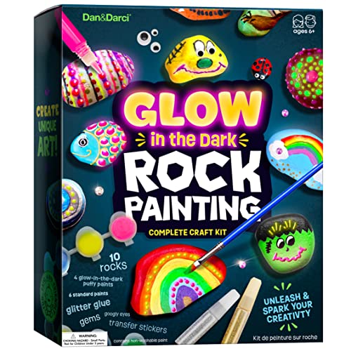 Kids Rock Painting Kit - Glow in The Dark - Arts & Crafts Gifts for Boys and Girls Ages 4-12 - Craft Activities Kits - Creative Art Toys for 4, 5, 6, Dan&Darci