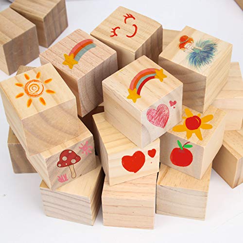 HOZEON 60 PCS 2 Inches Wooden Cubes, Natural Unfinished Wood Blocks, Strong and Durable Wood Square Blocks for Painting, Puzzle Making, Decorating, HOZEON