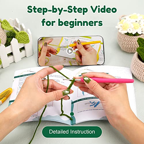 Karsspor Crochet Kit for Beginners - 4 PCS Hanging Potted Plants, Beginner Crochet Kit for Adults with Easy to Follow Tutorials (Patent Product) Karsspor