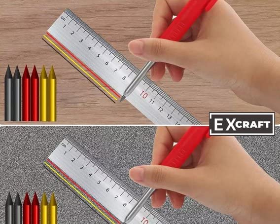 EXcraft Mechanical Carpenter Pencils, 2 Pack, 6 Refills Deep Hole with Built-in Sharpener For Architect Construction Carpentry Making Scribe Tools WoodArtSupply
