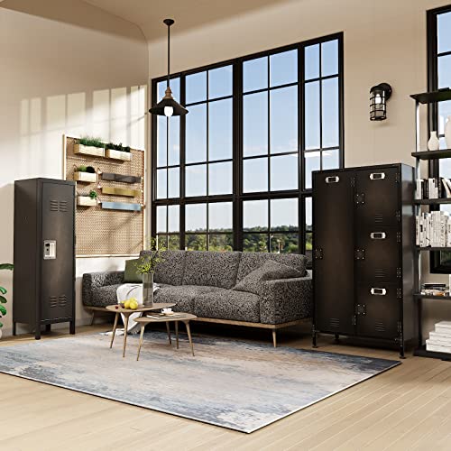 MIIIKO Steel Wardrobe Cabinet Locker, Rustic Metal Storage Cabinet with Shelf, Lockable Doors and Hanging Rod, Industrial Locker Cabinet for Locker MIIIKO