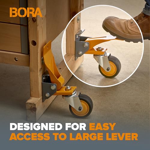 BORA Heavy Duty Workbench 4-Caster Set for Workshop Mobility, Swivel, Locking 155 pound Non-marking Rubber 3-inch Wheels, Total Weight Capacity of Bora