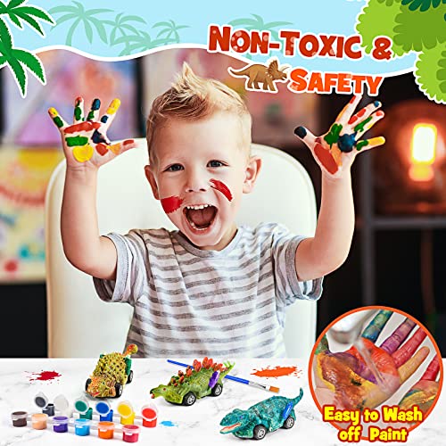 faentwc Dinosaur Toys for Kids 3-12 Year Old 2 in 1 Dinosaurs Painting Kits and Pull Back Cars Toy for Boys 5-7 Arts and Crafts Set for Girl DIY faentwc